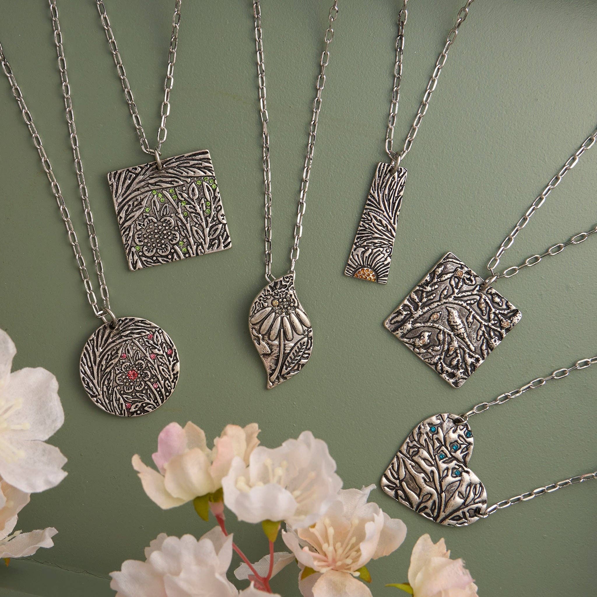 Silver Pendant Necklace – Dahlia Floral Pendant with Crystal Accents