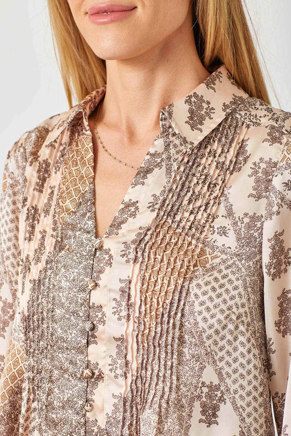 Mystree - 60532 Pintuck Print Blouse Mystree