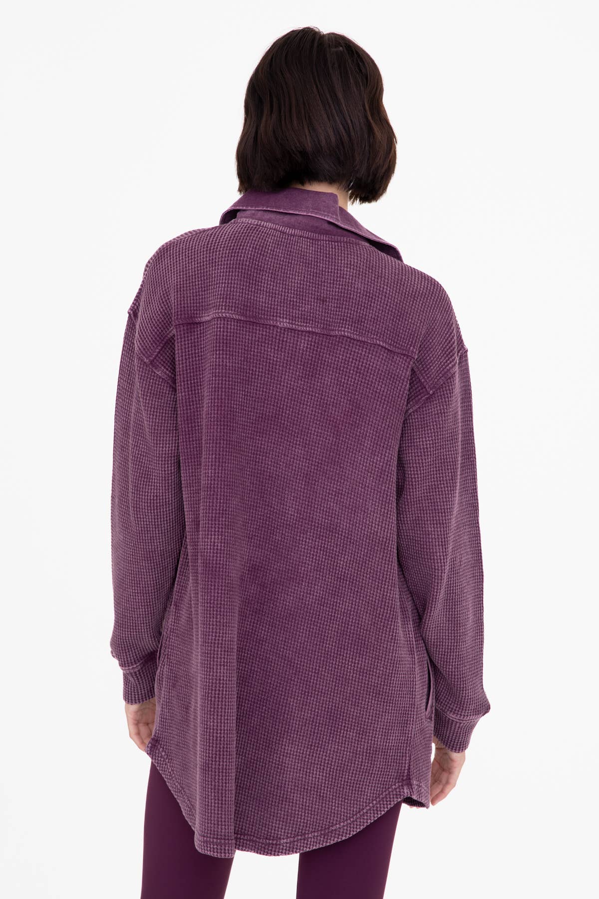 Waffle Knit Mineral-Washed Button Down Jacket
