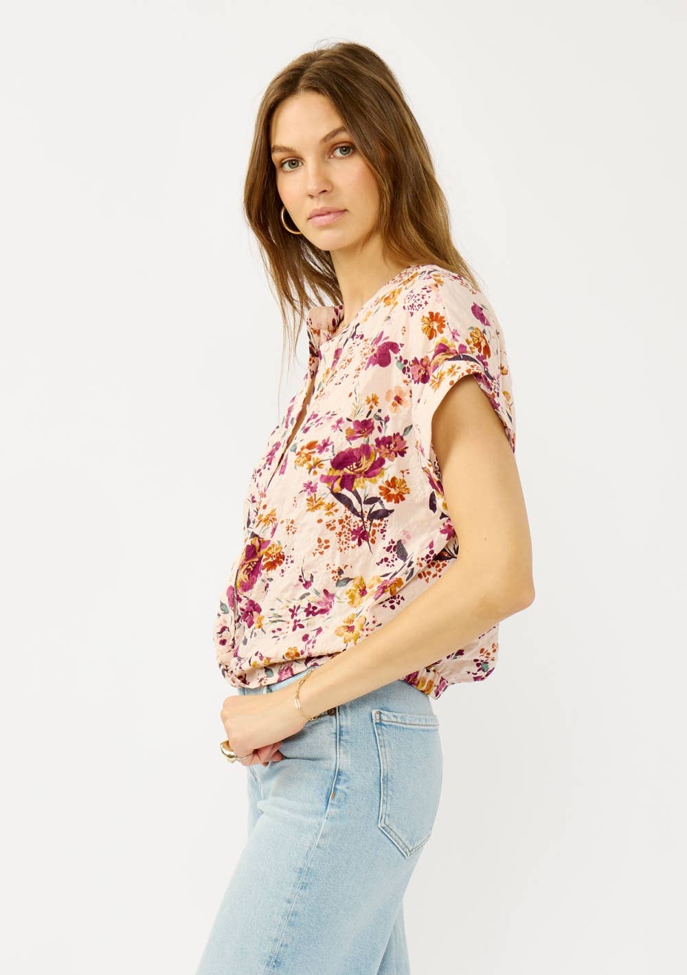 Lovestitch - Twist Front Dolman Sleeve Button Down Top Lovestitch