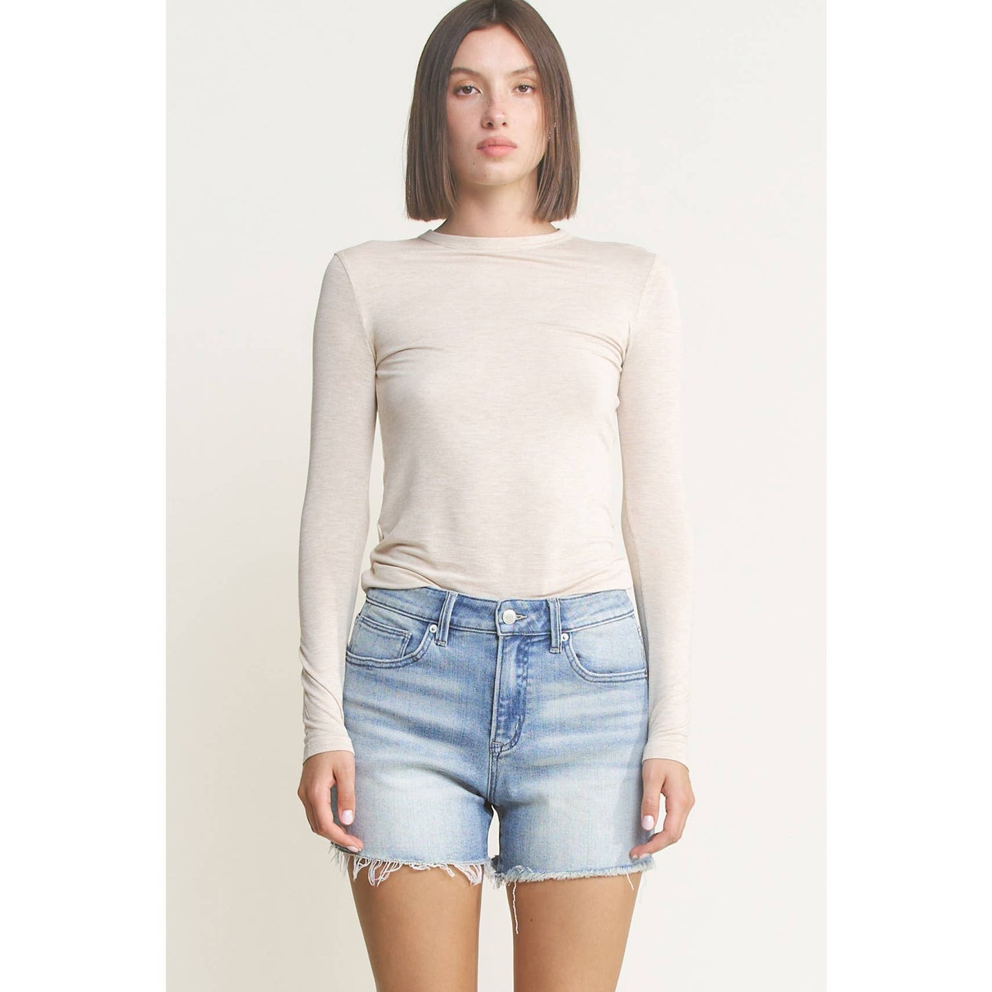 HIGH RISE FRAYED HEM COOL INDIGO SHORTS Mica Denim