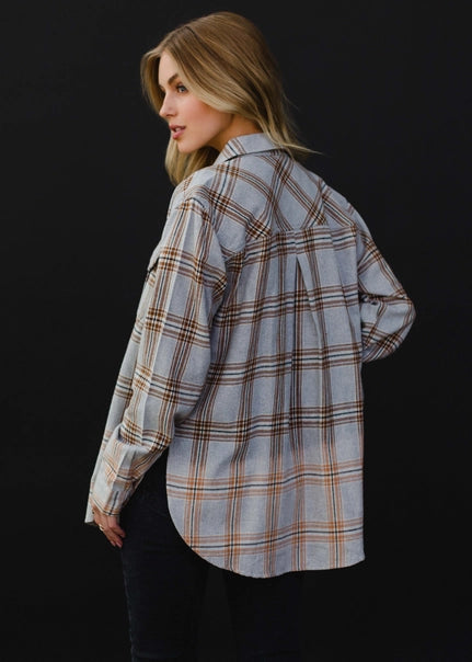 Grey, Camel & White Plaid Flannel