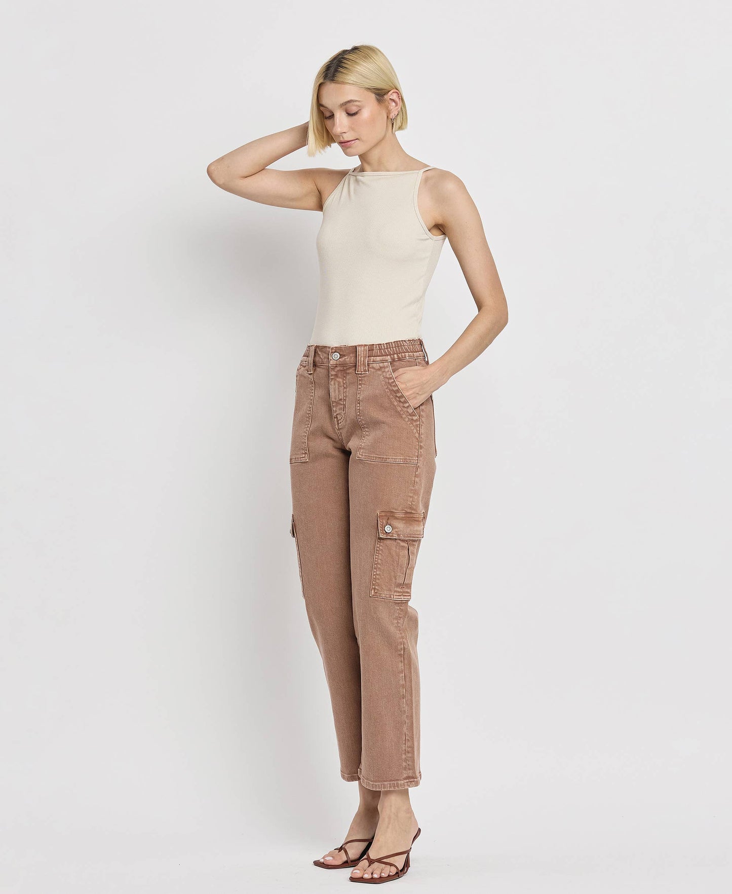 FLYING MONKEY - HIGH RISE STRAIGHT CARGO JEANS F5681AT FLYING MONKEY
