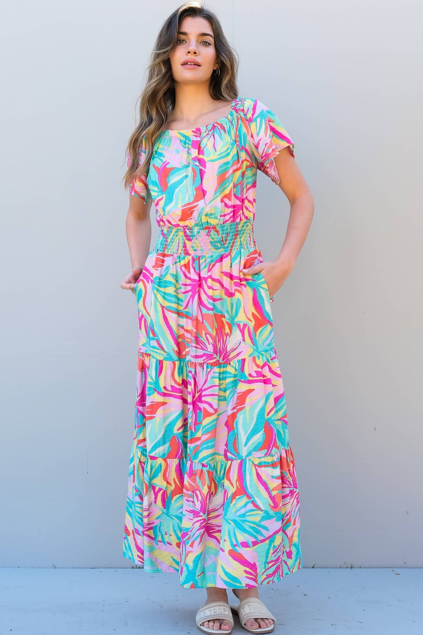 Off The Shoulder Ruffle Sleeve Mint Maxi Dress Nicabel
