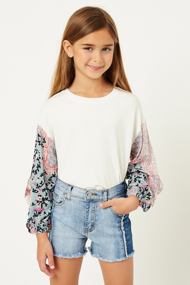 Girls Frayed Colorblock Denim Shorts