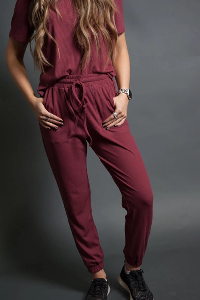 Amalia Wild Berry Ribbed Knit Jogger Set