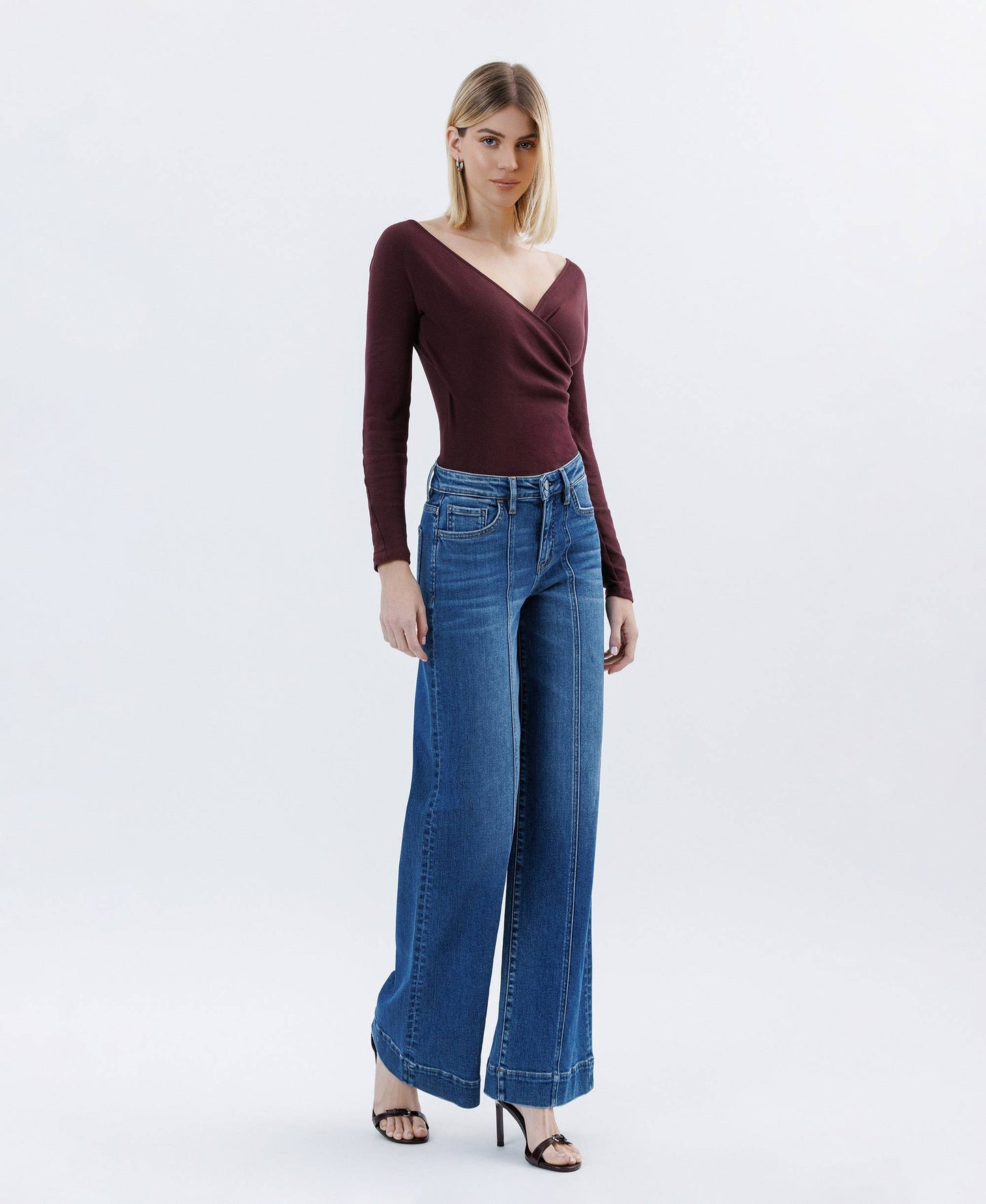FLYING MONKEY - HIGH RISE TROUSER HEM EXTREME WIDE LEG JEANS F6014 FLYING MONKEY