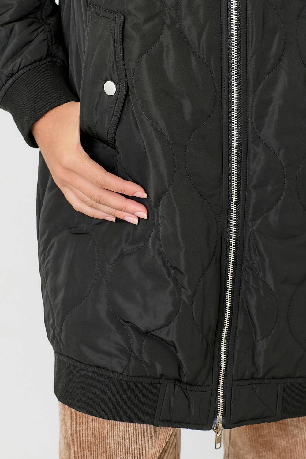 Mystree - 60268 Quilted Long Bomber Jacket Mystree