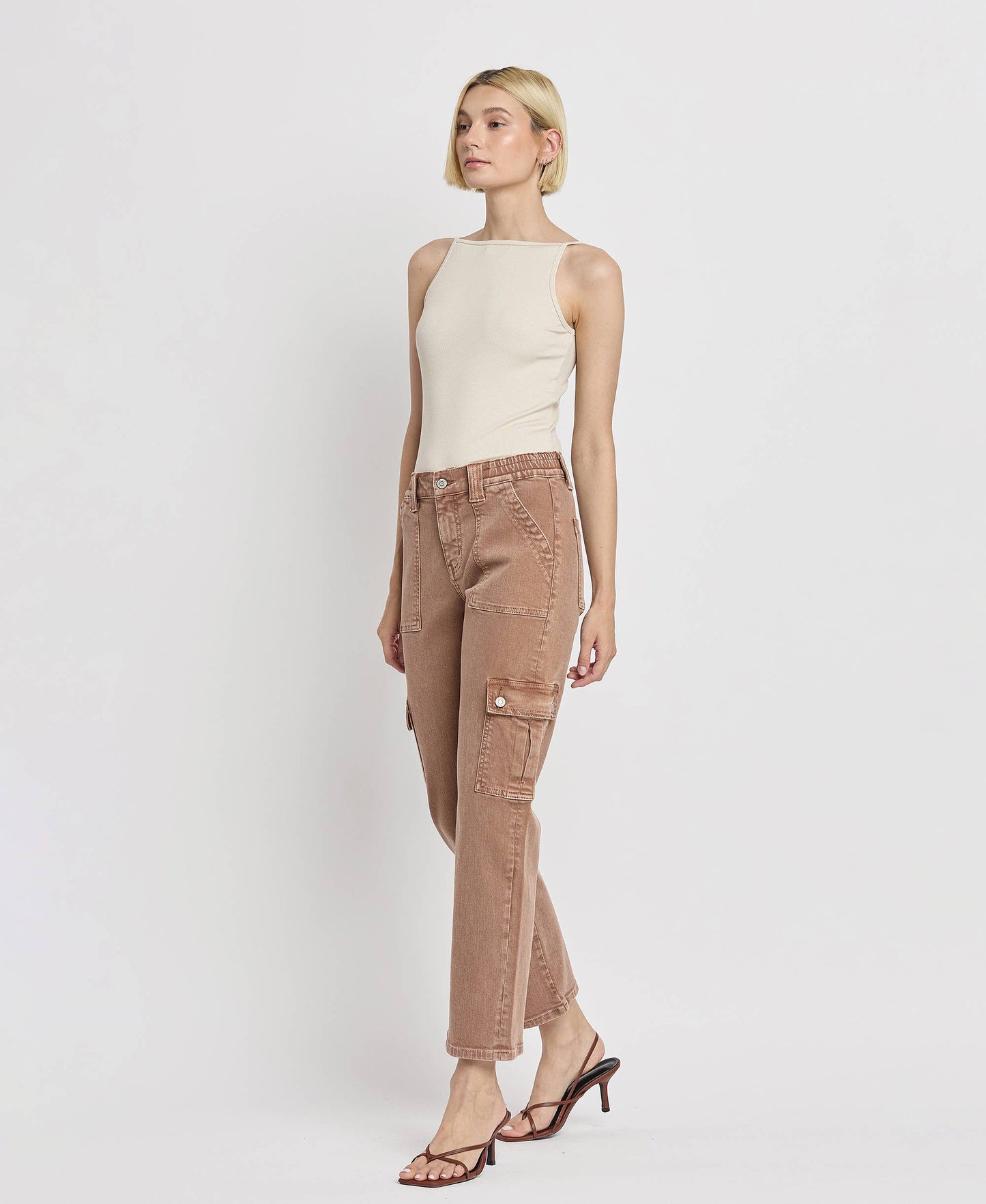 FLYING MONKEY - HIGH RISE STRAIGHT CARGO JEANS F5681AT FLYING MONKEY