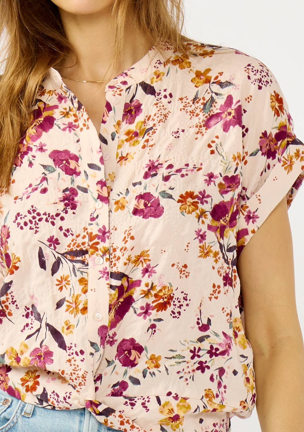 Lovestitch - Twist Front Dolman Sleeve Button Down Top Lovestitch