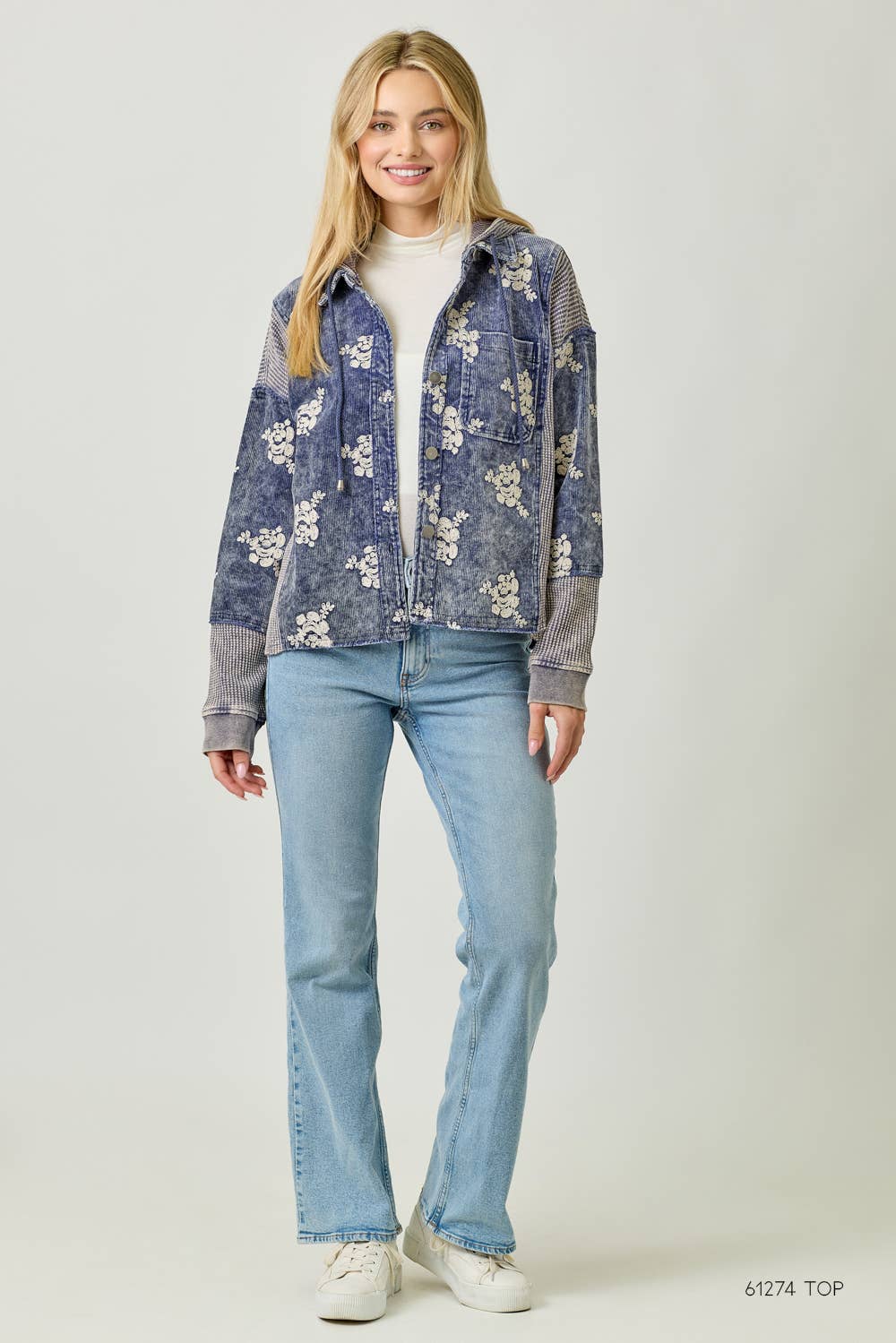 Mystree - 60828 Flower Embroidery Hoodie Jacket Mystree