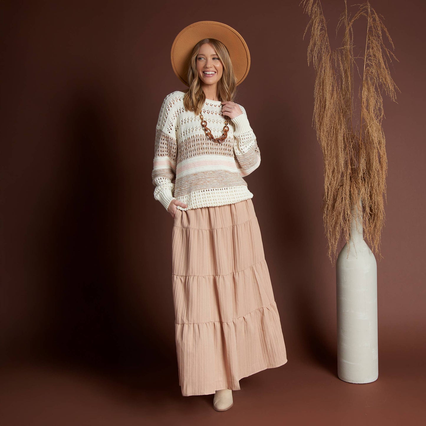 Elsie & Zoey - Opal Color Block Drop Shoulder Crochet Sweater