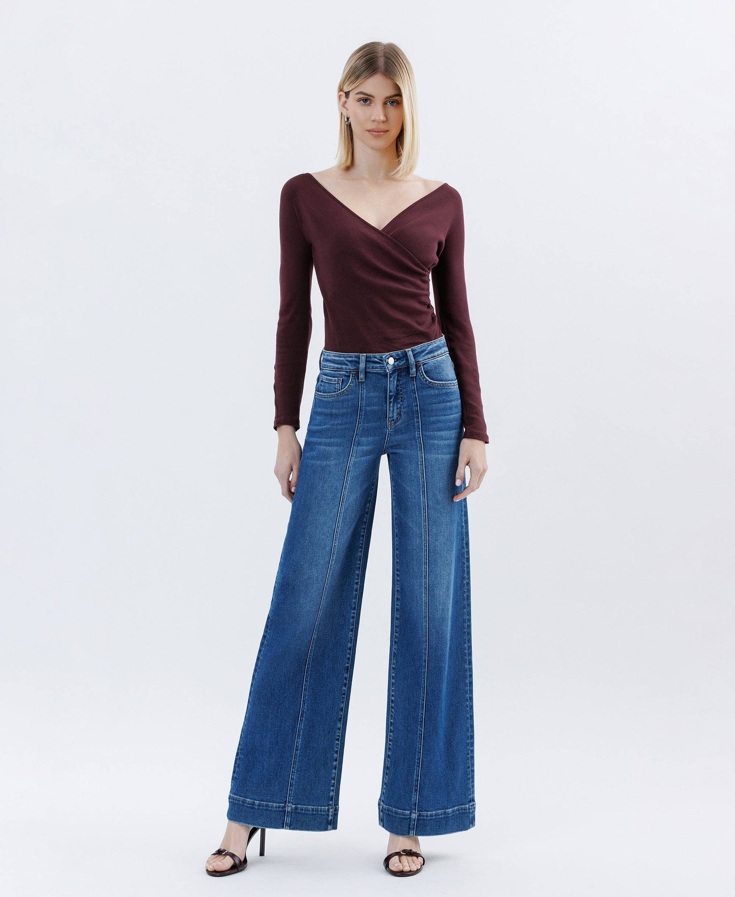 FLYING MONKEY - HIGH RISE TROUSER HEM EXTREME WIDE LEG JEANS F6014 FLYING MONKEY
