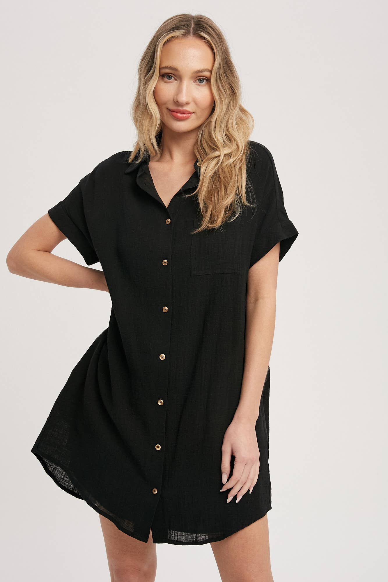 BUTTON UP SHIRT DRESS WITH POCKET