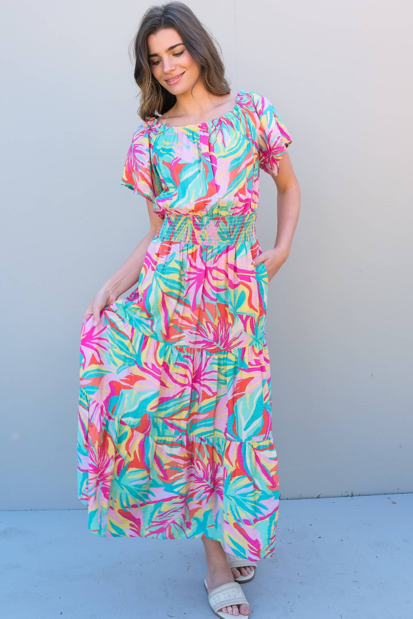 Off The Shoulder Ruffle Sleeve Mint Maxi Dress Nicabel
