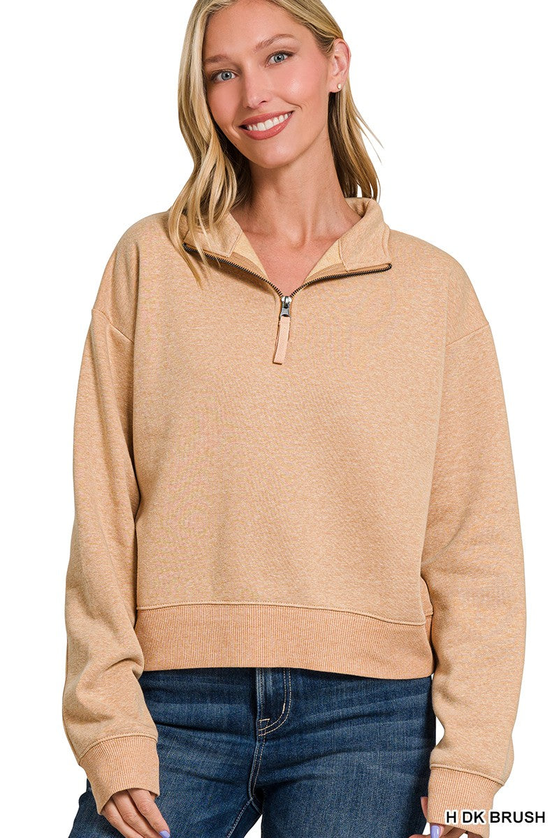 HALF ZIP FLEECE SWEATSHIRT Zenana