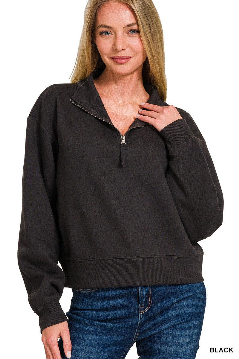 HALF ZIP FLEECE SWEATSHIRT Zenana