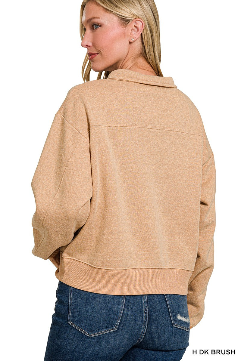 HALF ZIP FLEECE SWEATSHIRT Zenana