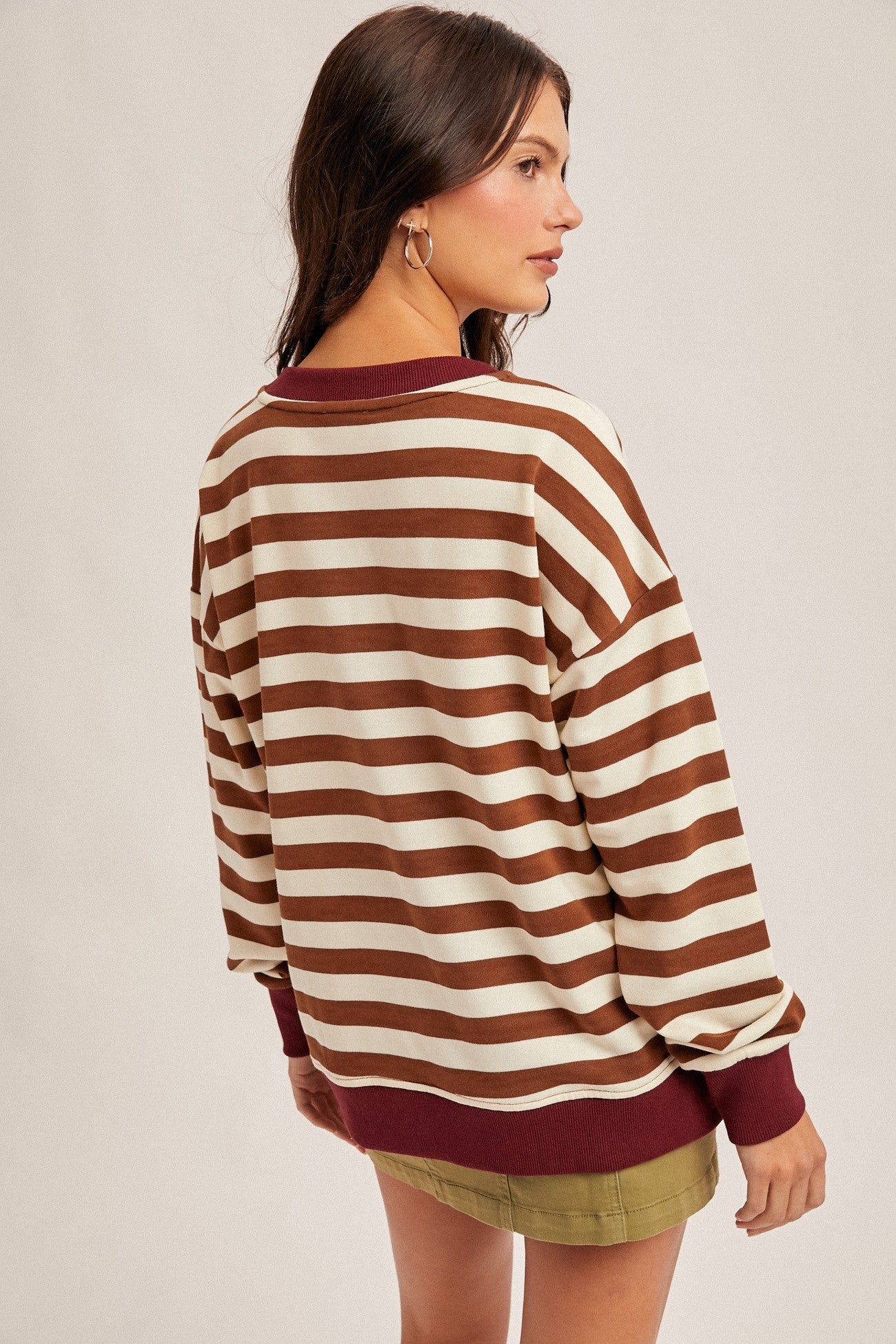 Color Contrast Stripe Oversized Top Hem and Thread
