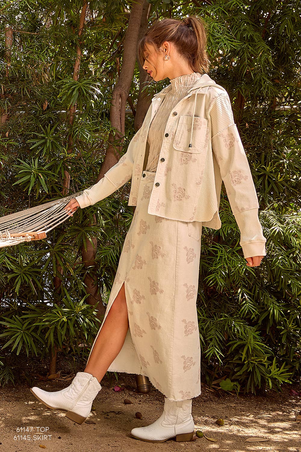 Mystree - 60828 Flower Embroidery Hoodie Jacket Mystree