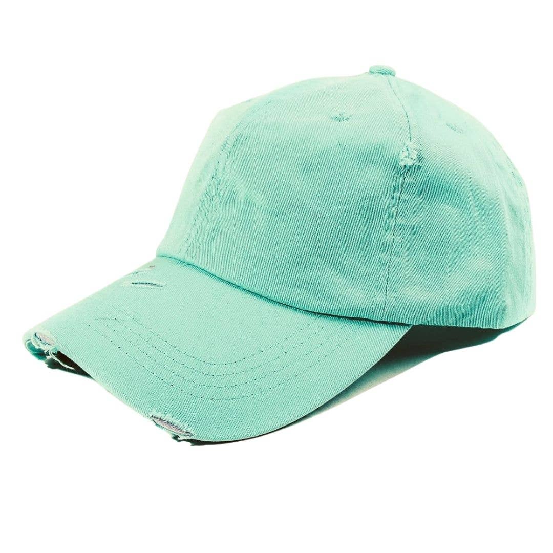 BB Solid Fabric Distressed Ponytail Cap