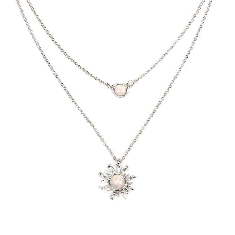 Opal Sun Moon Layered Necklace Set in Solid Copper