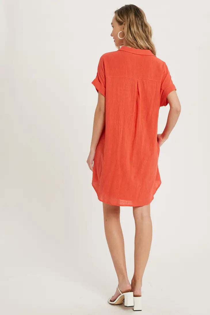 BUTTON UP SHIRT DRESS WITH POCKET