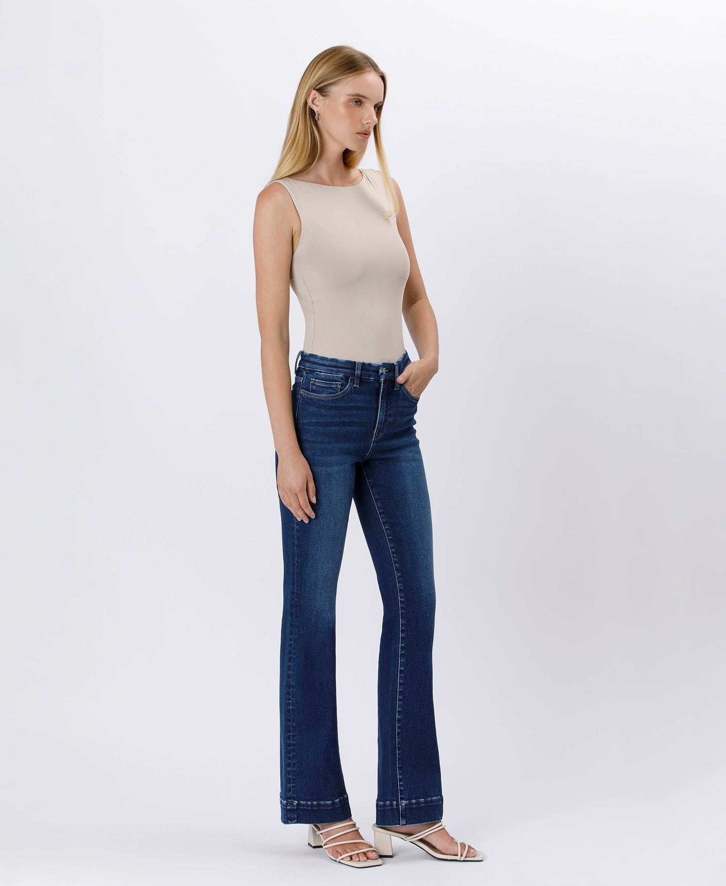 FLYING MONKEY - HIGH RISE TROUSER HEM BOOTCUT JEANS F5865 FLYING MONKEY