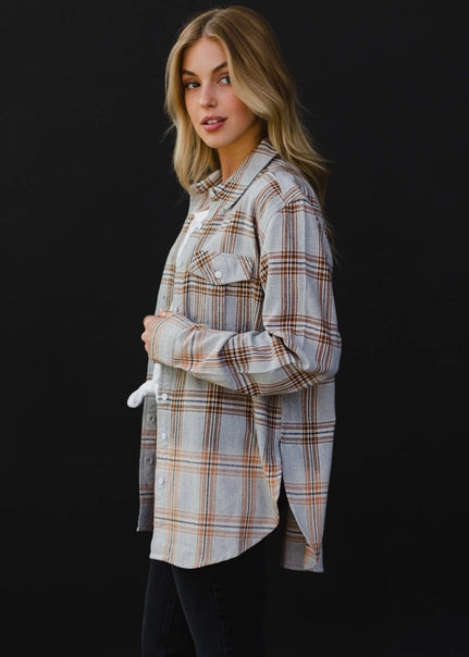 Grey, Camel & White Plaid Flannel