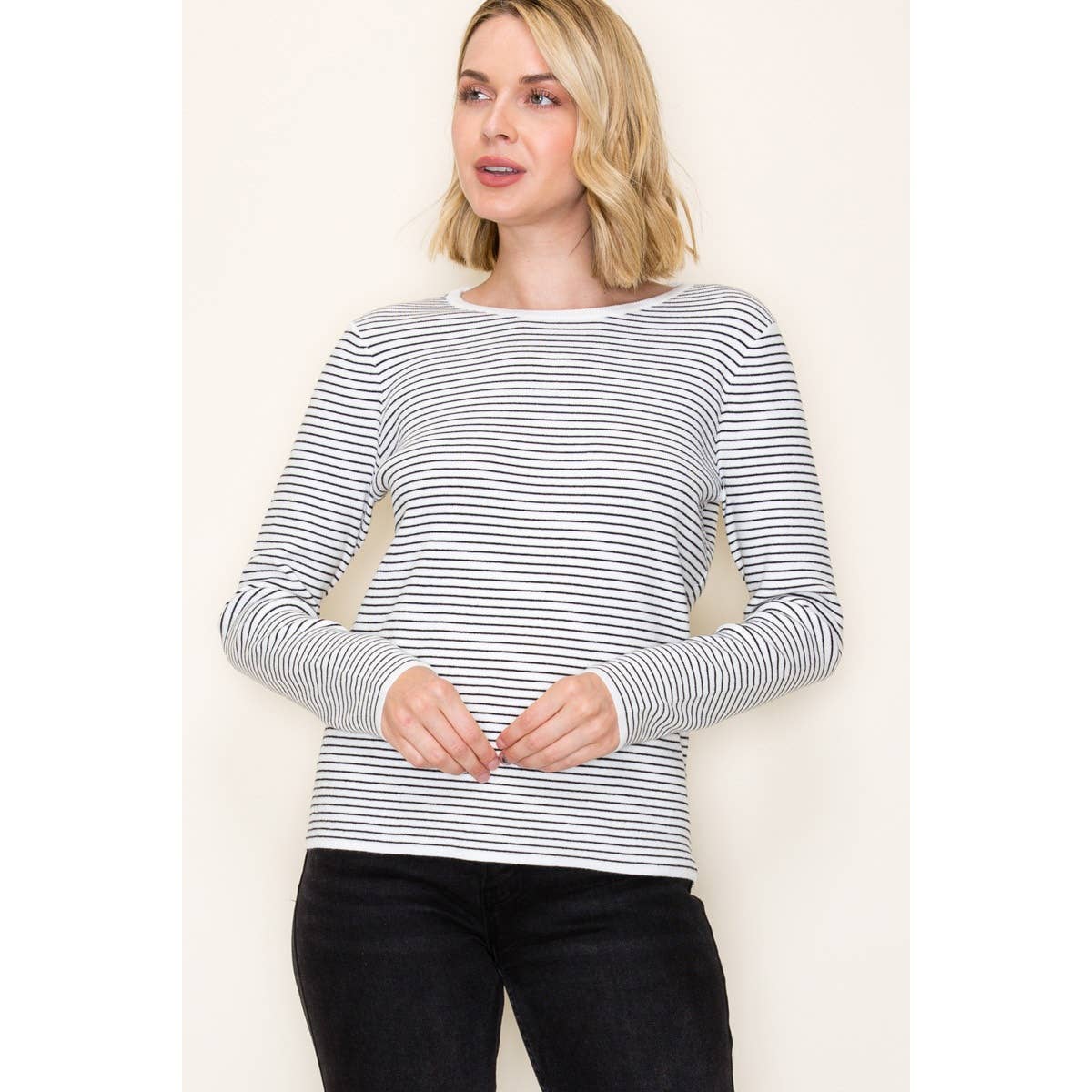 Ivory & Taupe Long Sleeve Pinstripe Top STACCATO