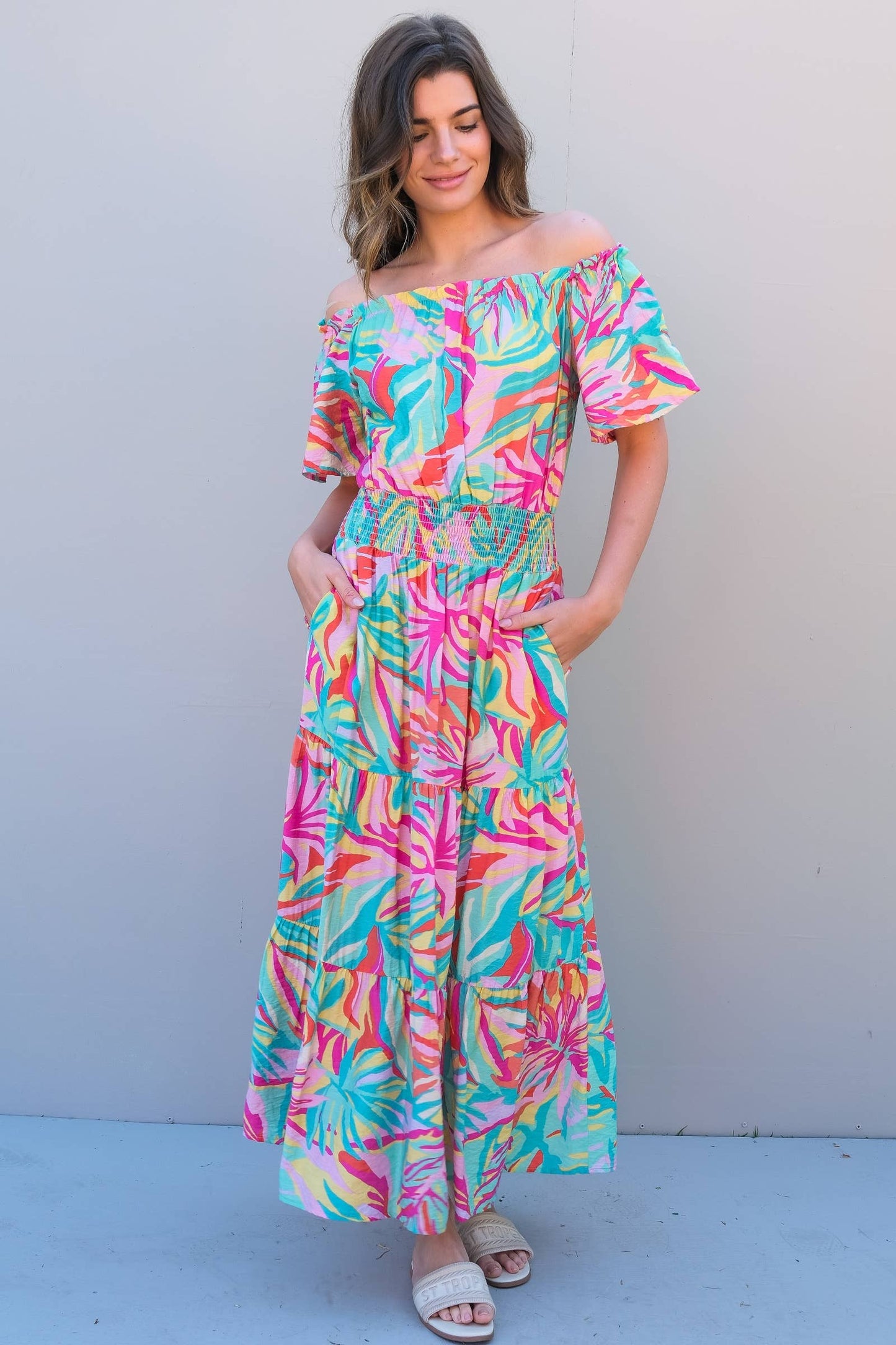 Off The Shoulder Ruffle Sleeve Mint Maxi Dress Nicabel