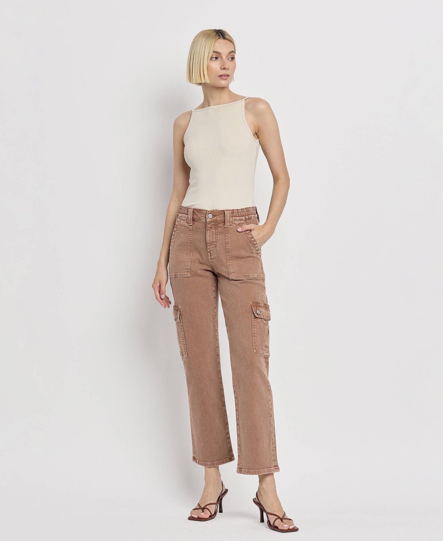 FLYING MONKEY - HIGH RISE STRAIGHT CARGO JEANS F5681AT FLYING MONKEY