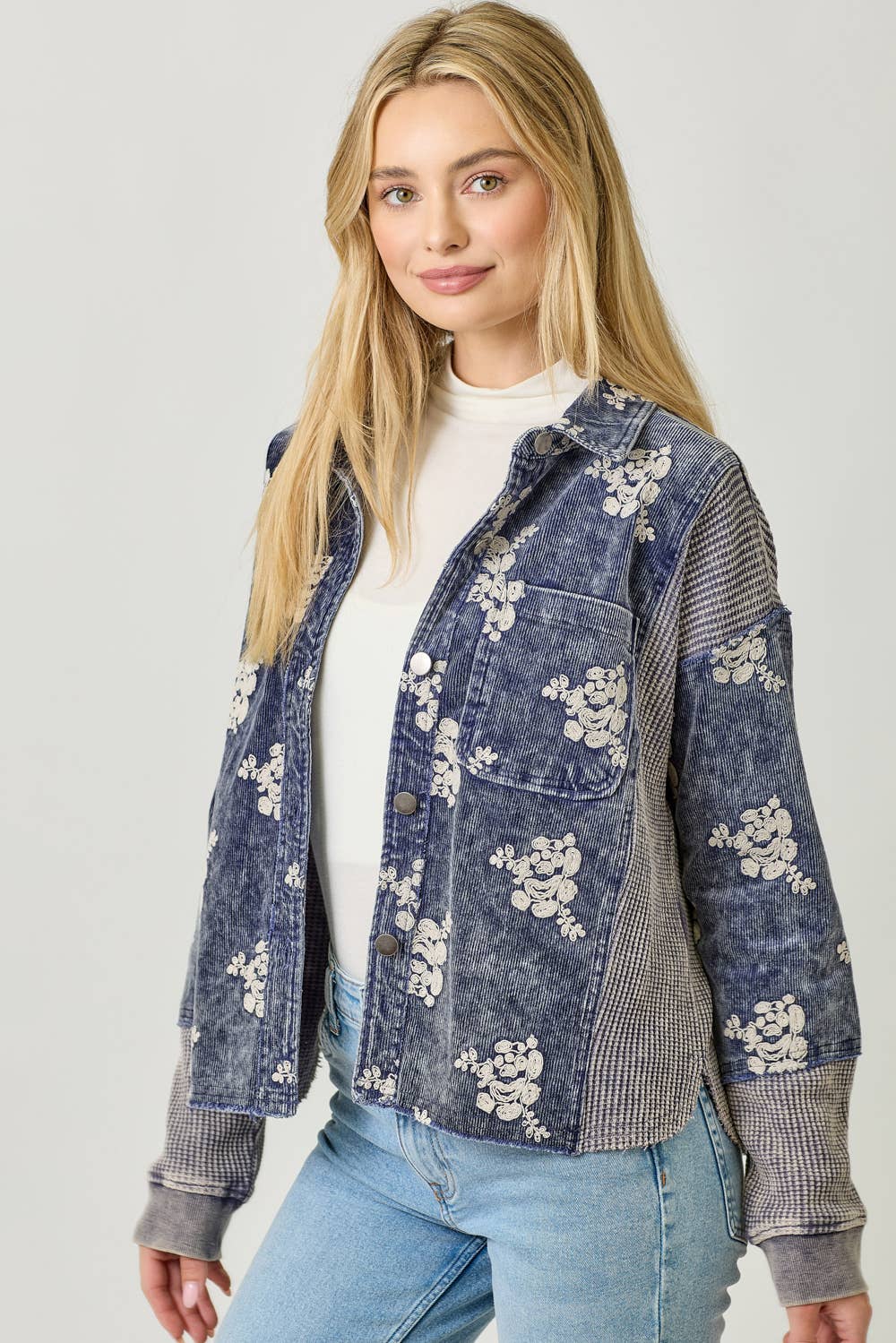 Mystree - 60828 Flower Embroidery Hoodie Jacket Mystree