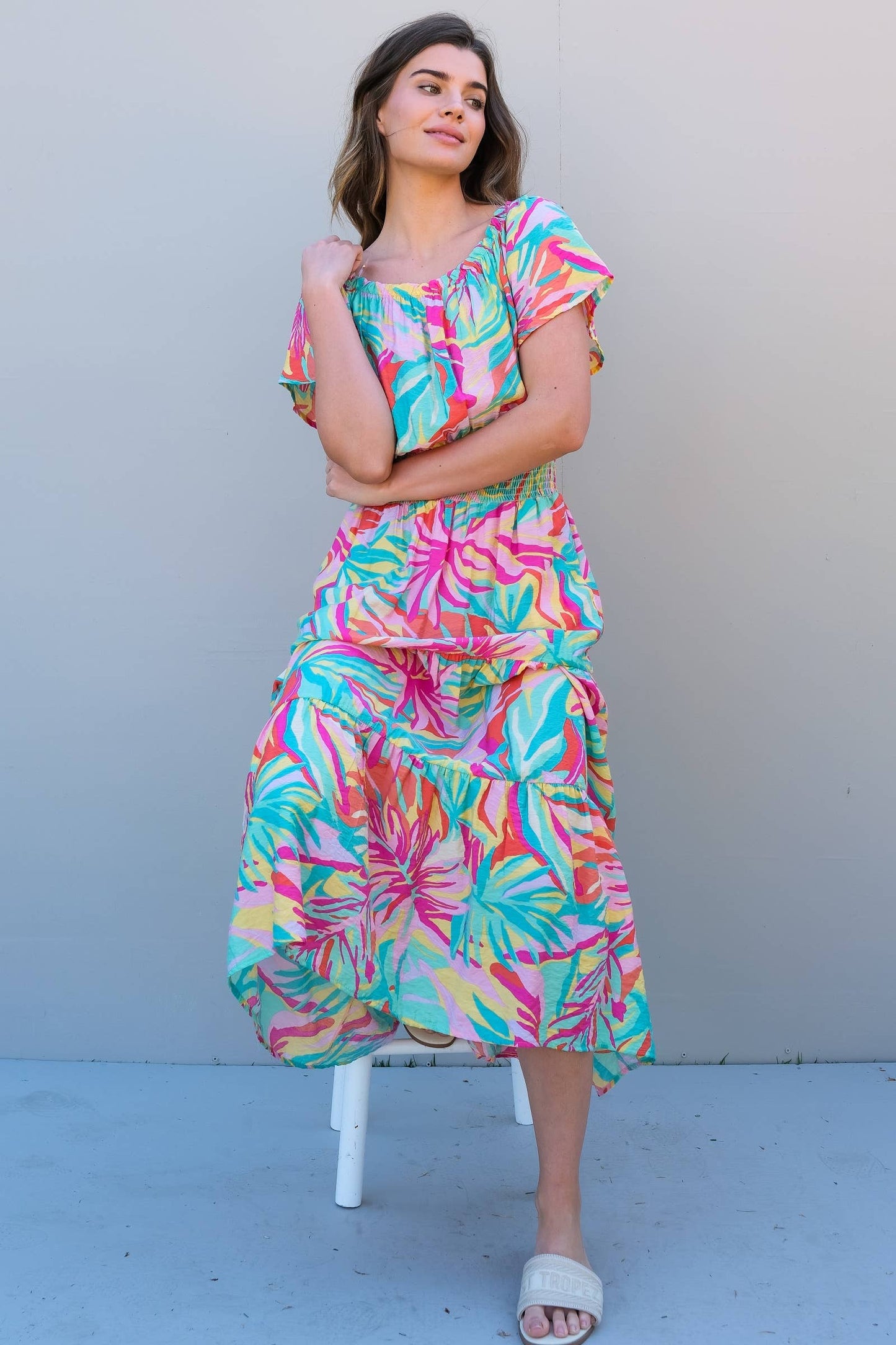 Off The Shoulder Ruffle Sleeve Mint Maxi Dress Nicabel