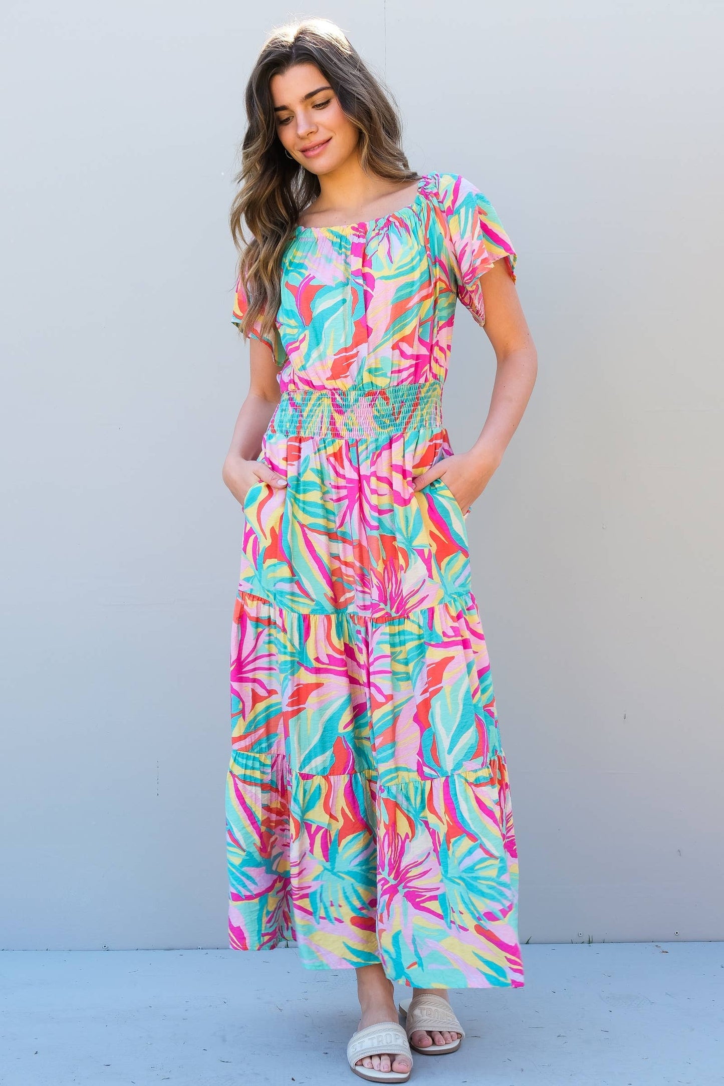 Off The Shoulder Ruffle Sleeve Mint Maxi Dress Nicabel