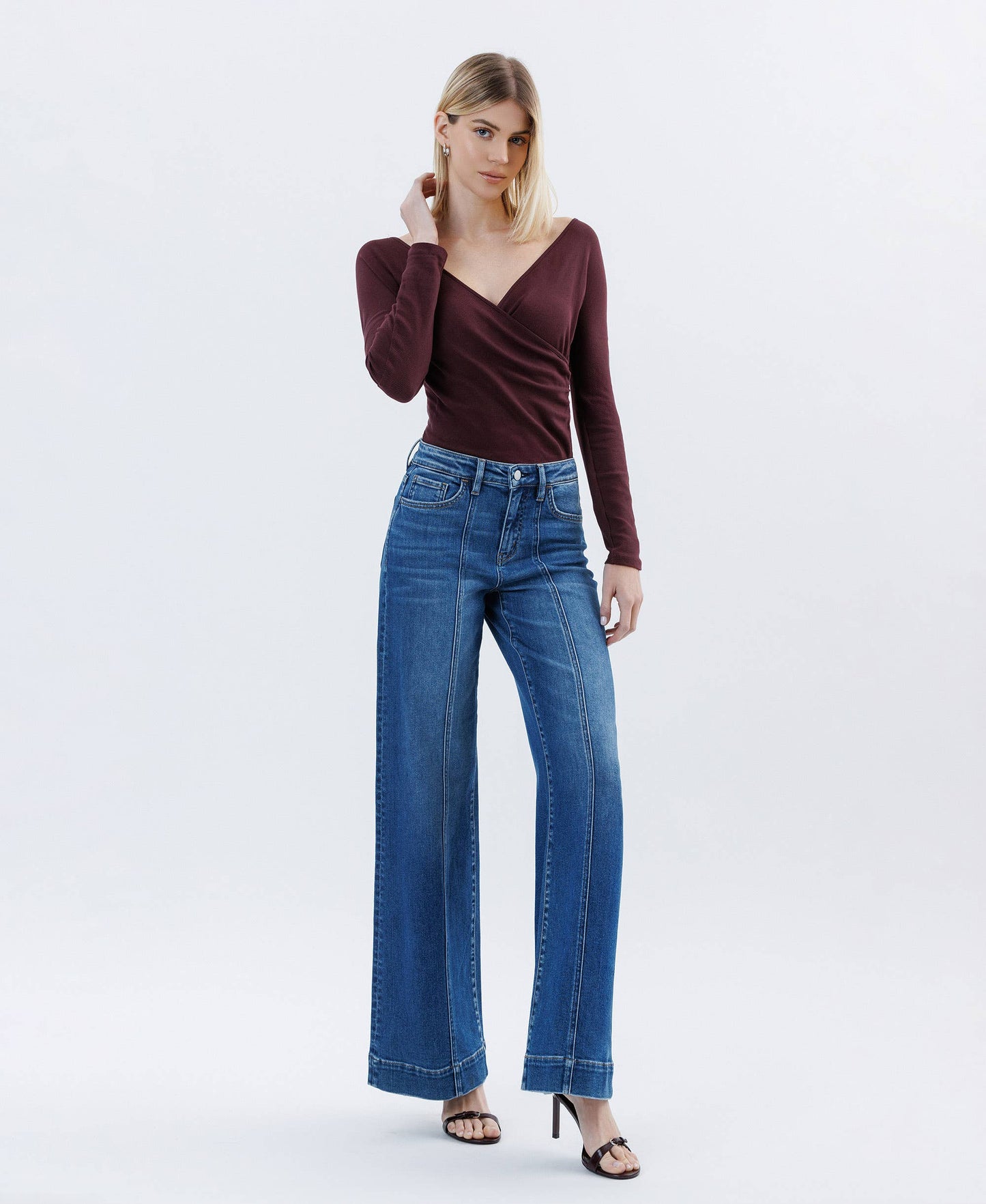 FLYING MONKEY - HIGH RISE TROUSER HEM EXTREME WIDE LEG JEANS F6014 FLYING MONKEY