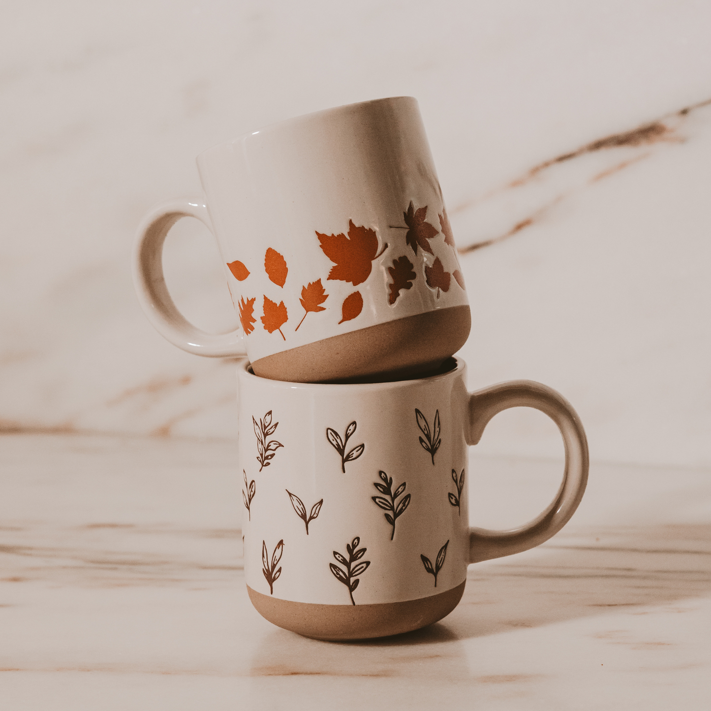 Coffee Mug - Orange Leaves Stoneware | Fall Decor, Autumn Drinkware