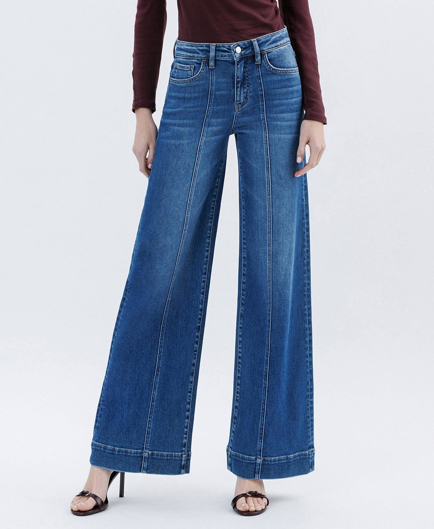 FLYING MONKEY - HIGH RISE TROUSER HEM EXTREME WIDE LEG JEANS F6014 FLYING MONKEY