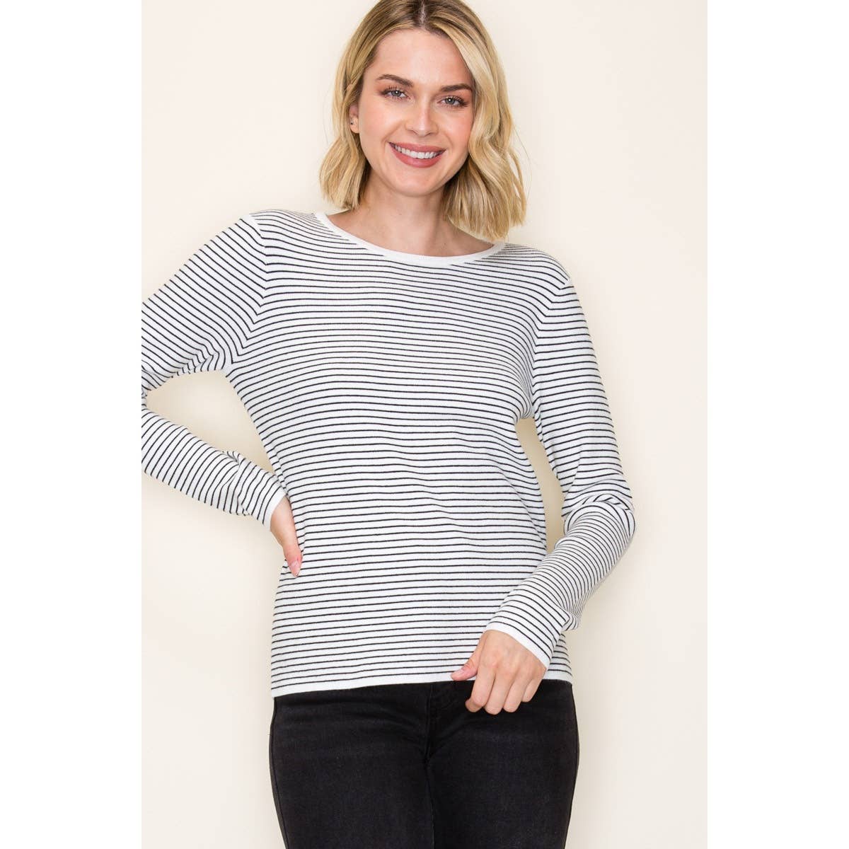 Ivory & Taupe Long Sleeve Pinstripe Top STACCATO