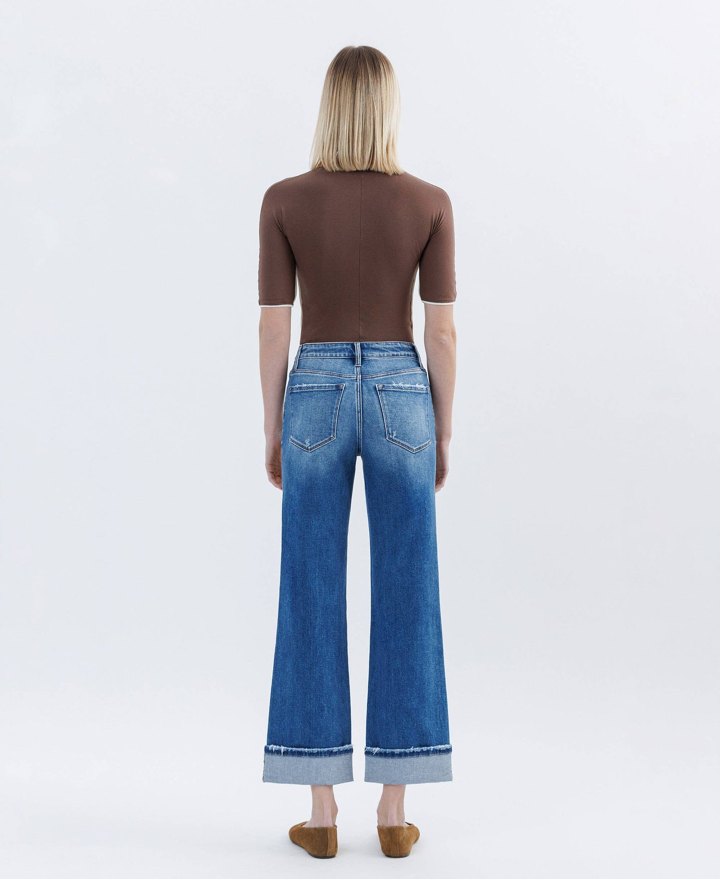 HIGH RISE CUFFED SLIM WIDE LEG JEANS FLYING MONKEY