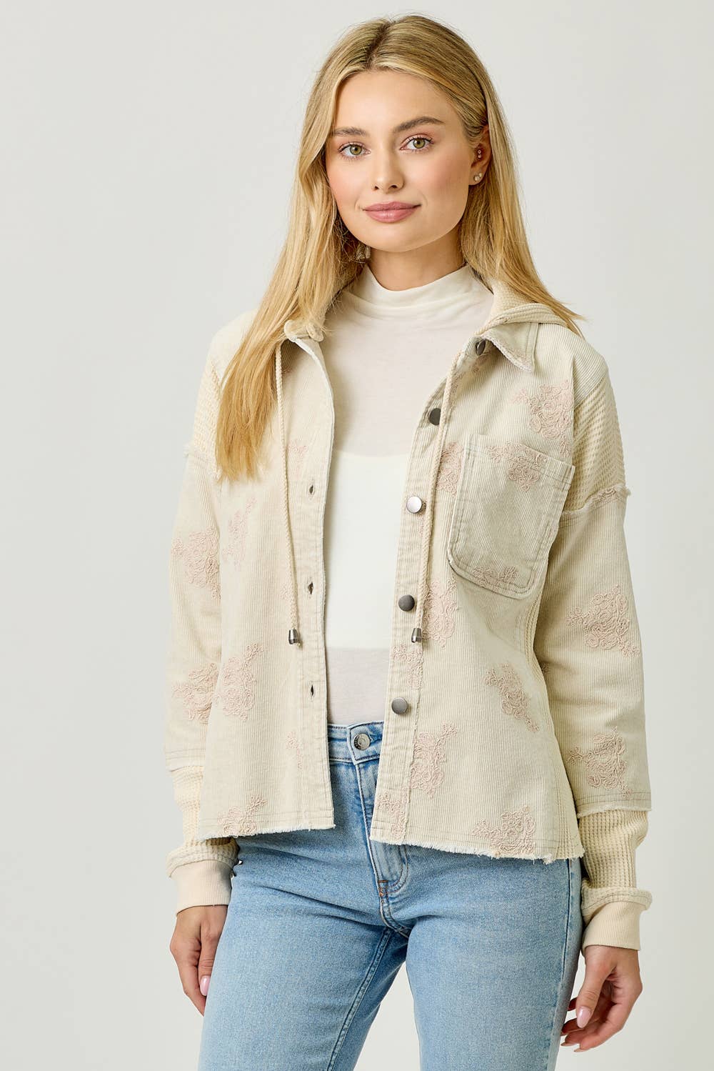 Mystree - 60828 Flower Embroidery Hoodie Jacket Mystree