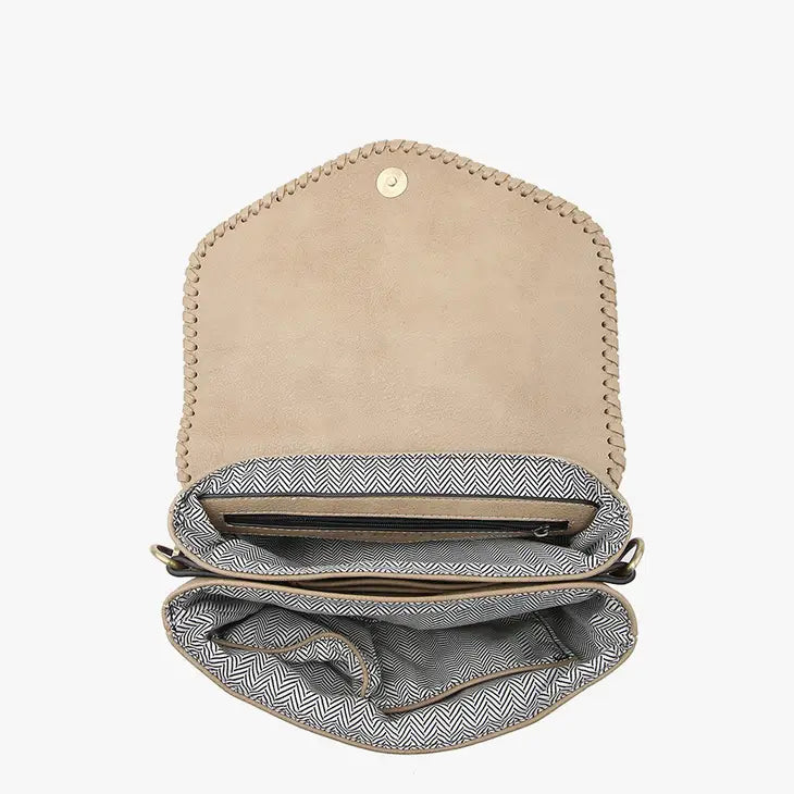 Sloane Flapover Crossbody w/ Whipstitch and Tassel