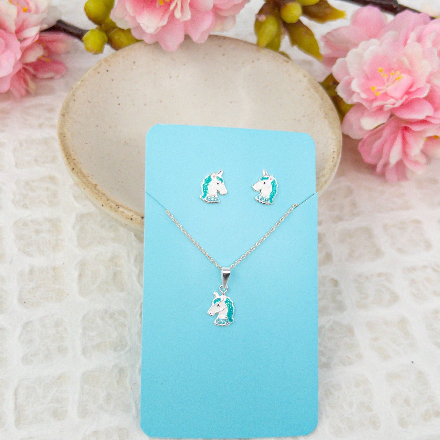 Girls Unicorn Necklace And Earring Seto