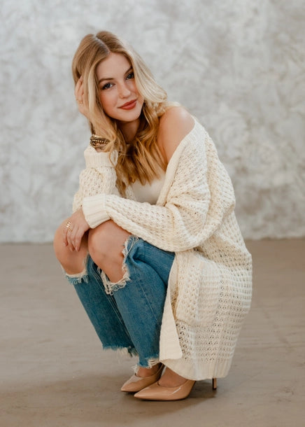 Ivory Knit Open Cardigan