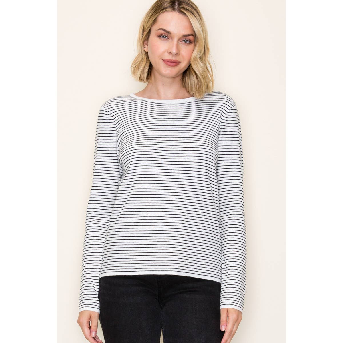 Ivory & Taupe Long Sleeve Pinstripe Top STACCATO