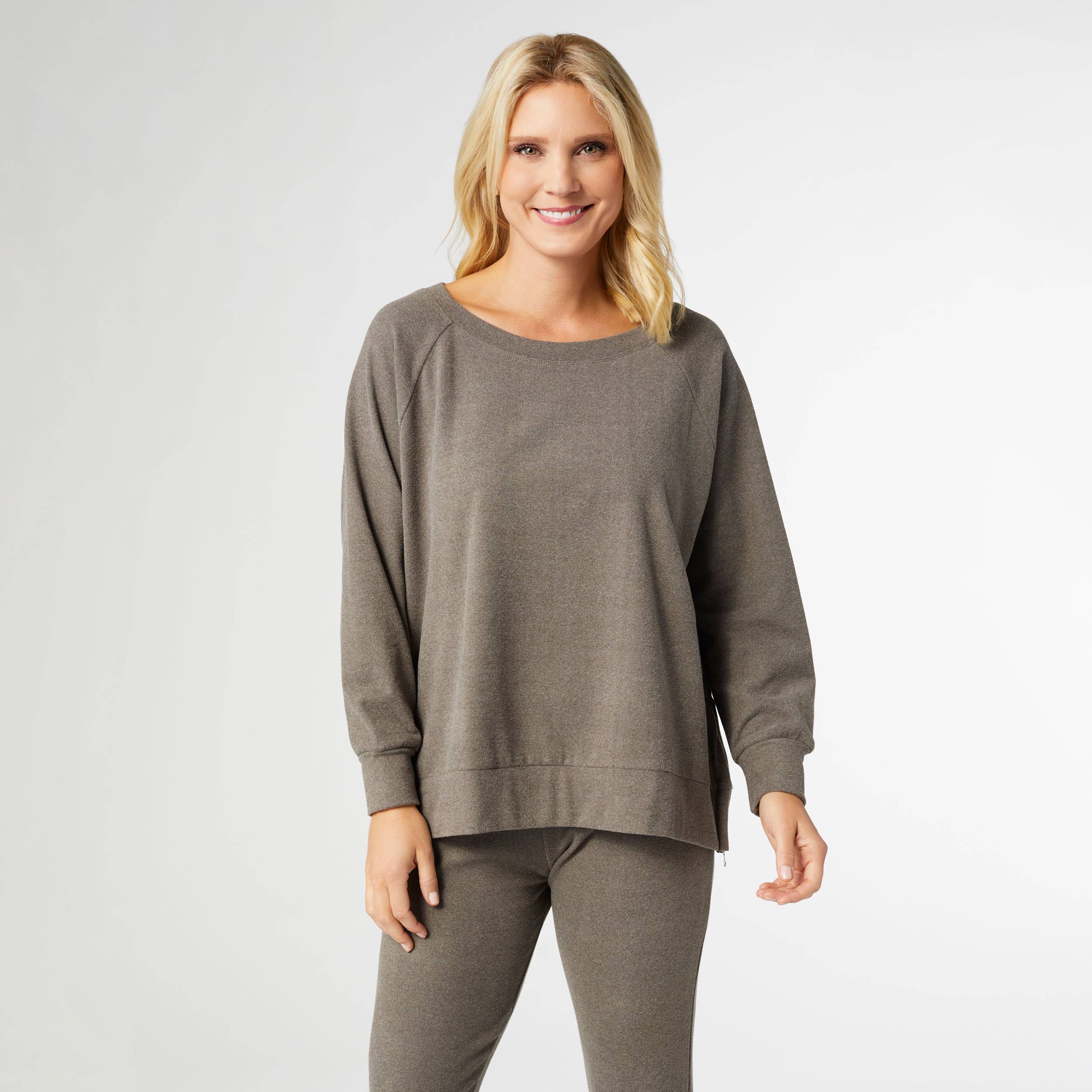 Raglan Sweater | Weekend Brushed Side Zip – Cozy Fall Long Sleeve Top