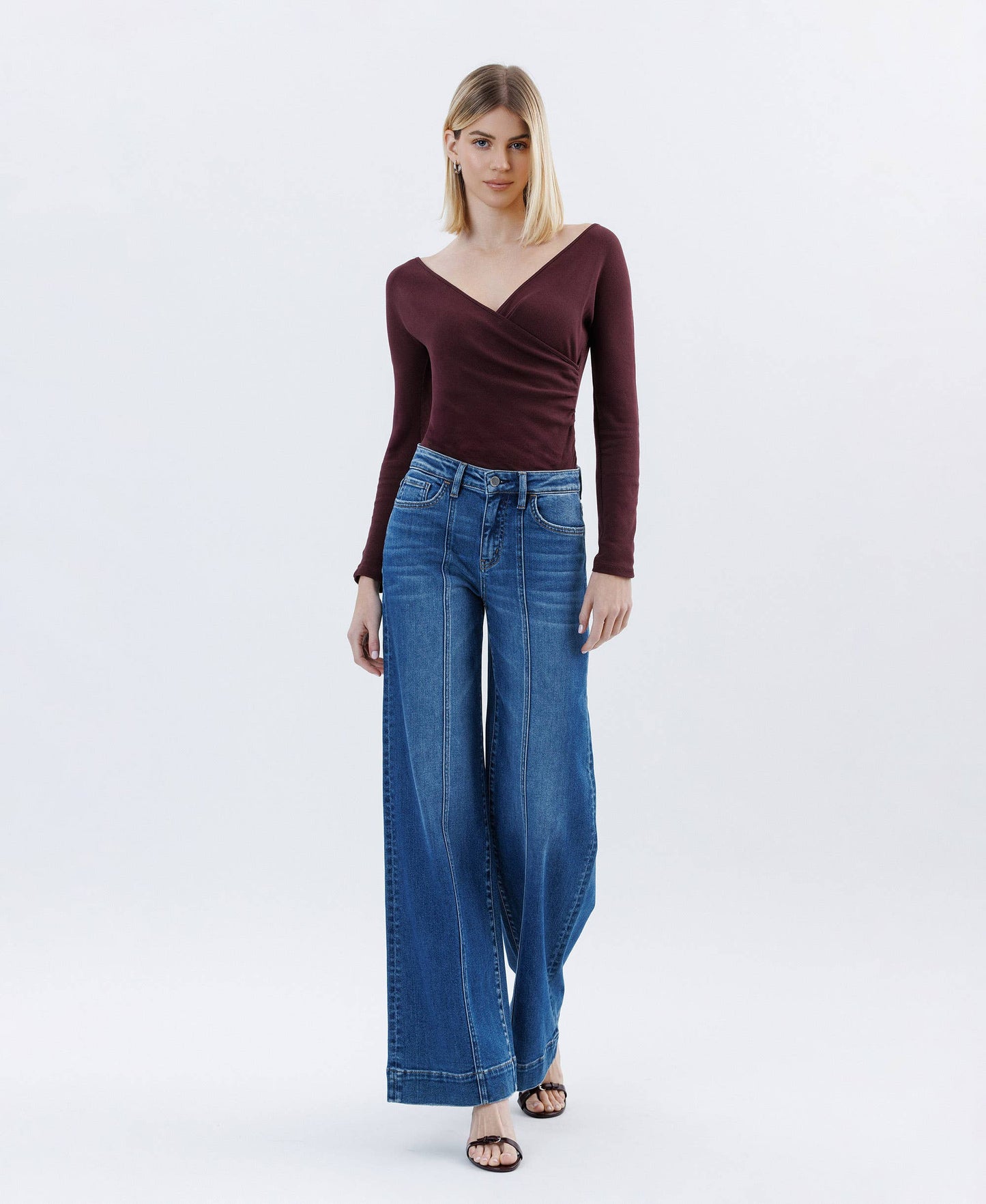 FLYING MONKEY - HIGH RISE TROUSER HEM EXTREME WIDE LEG JEANS F6014 FLYING MONKEY