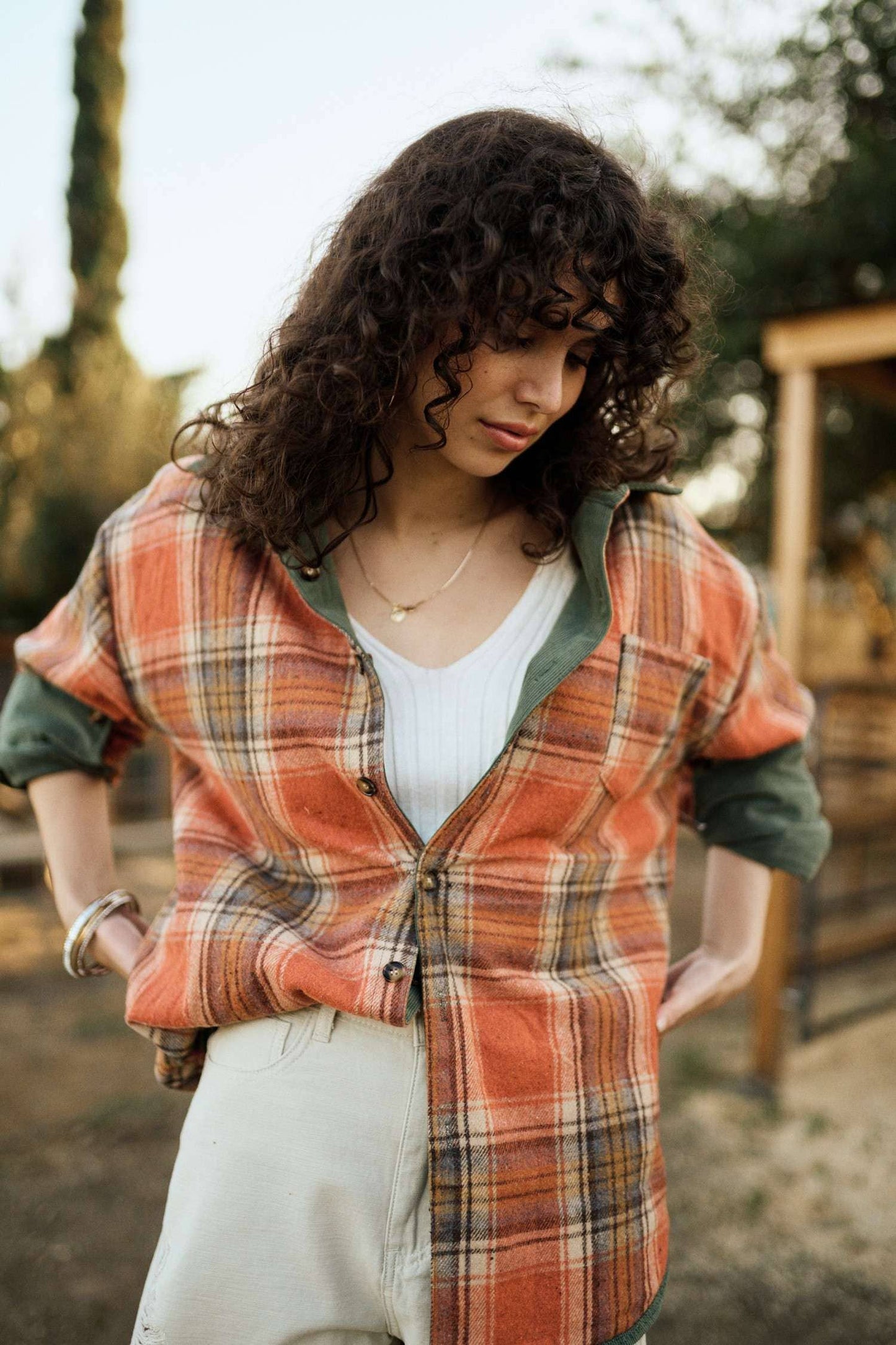 Reversible Corduroy and Plaid Button Down Shacket Mello.