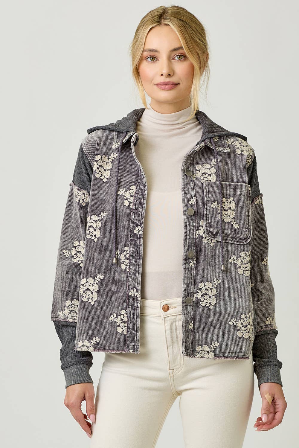 Mystree - 60828 Flower Embroidery Hoodie Jacket Mystree