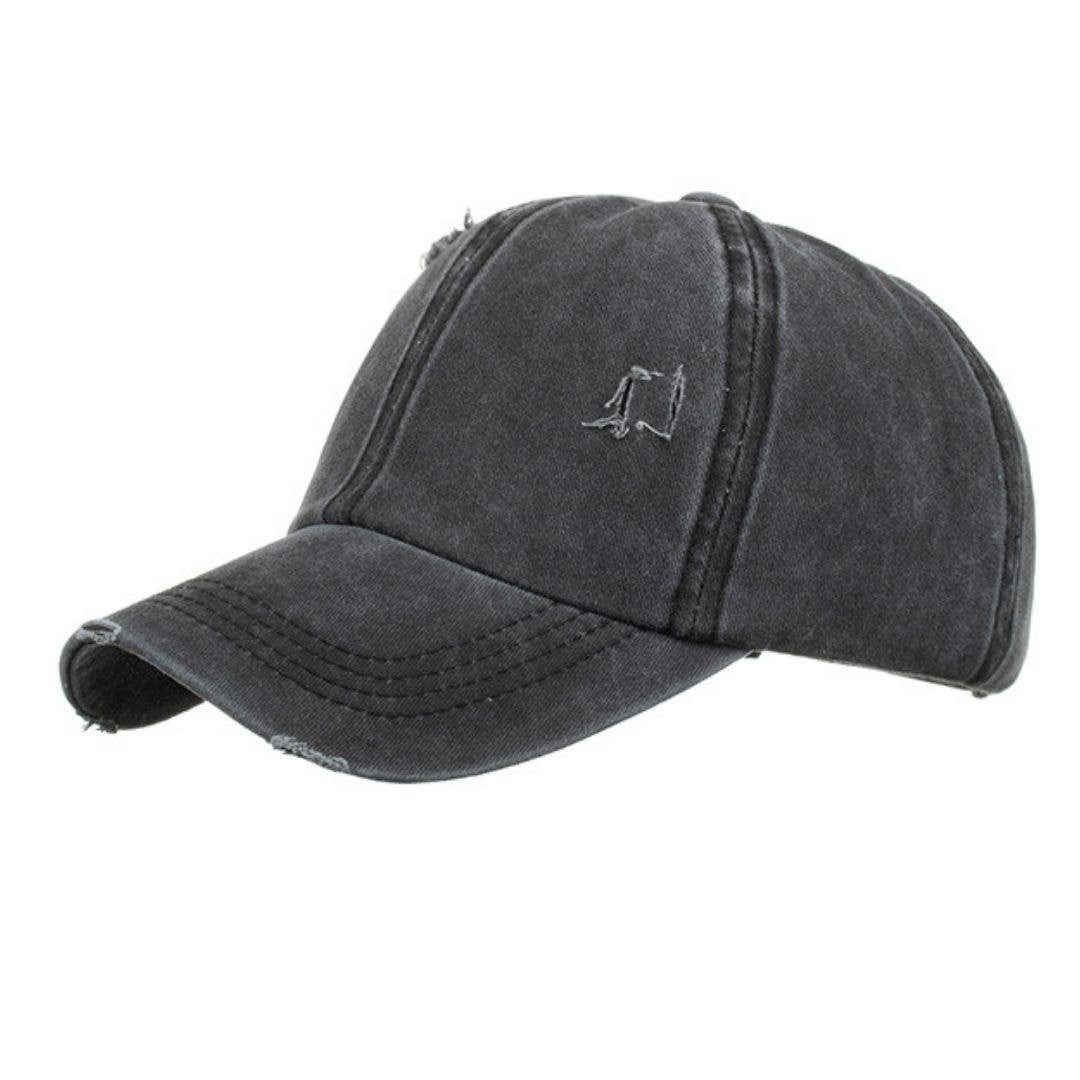 BB Solid Fabric Distressed Ponytail Cap